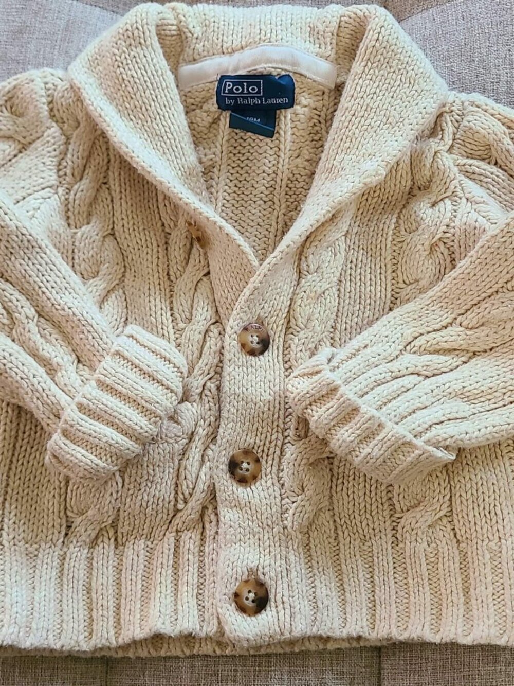 Polo Ralph Lauren Cream Cardigan Sweater 18M Cable Knit Shawl Collar Linen Blend